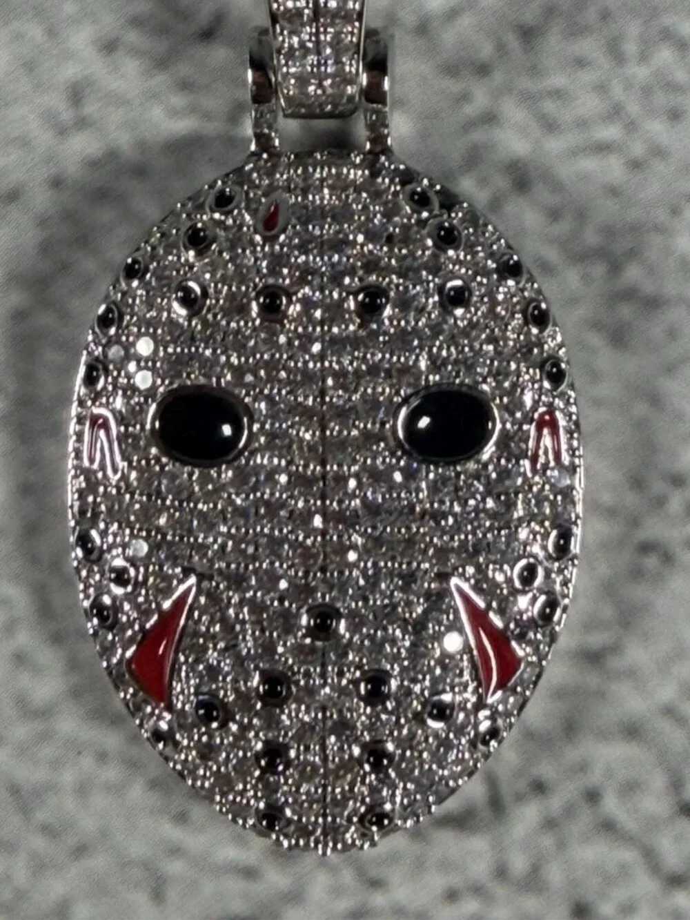 Jason Hockey Mask CZ Pendant White Gold Tone Hip Hop Charm PZ Box 45mm Horror